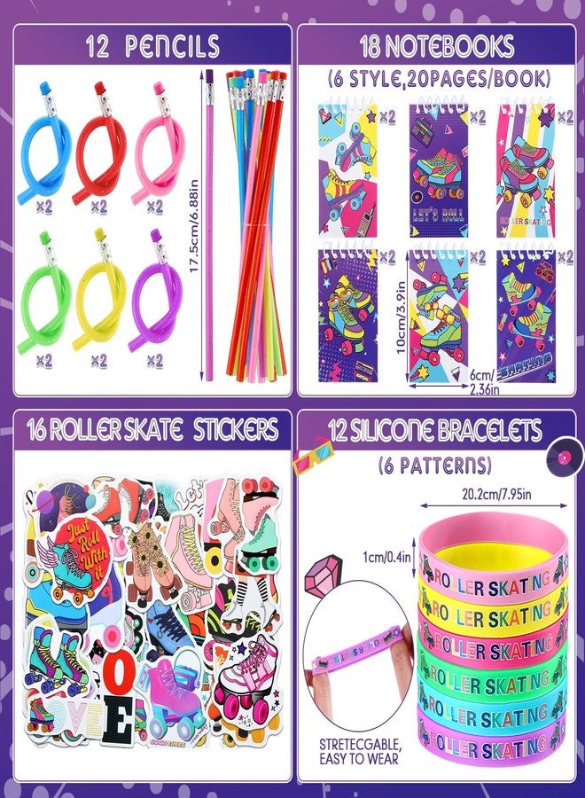 Tellingyou 140 Pcs Roller Skate Party Favors Includes 12 Drawstring Backpacks 12 Silicone Wristbands 12 Badges 12 Keychains 18 Notepads 12 Pencils 12 Slap Bracelets 50 Stickers for Retro Hip Hop Party - Image 3